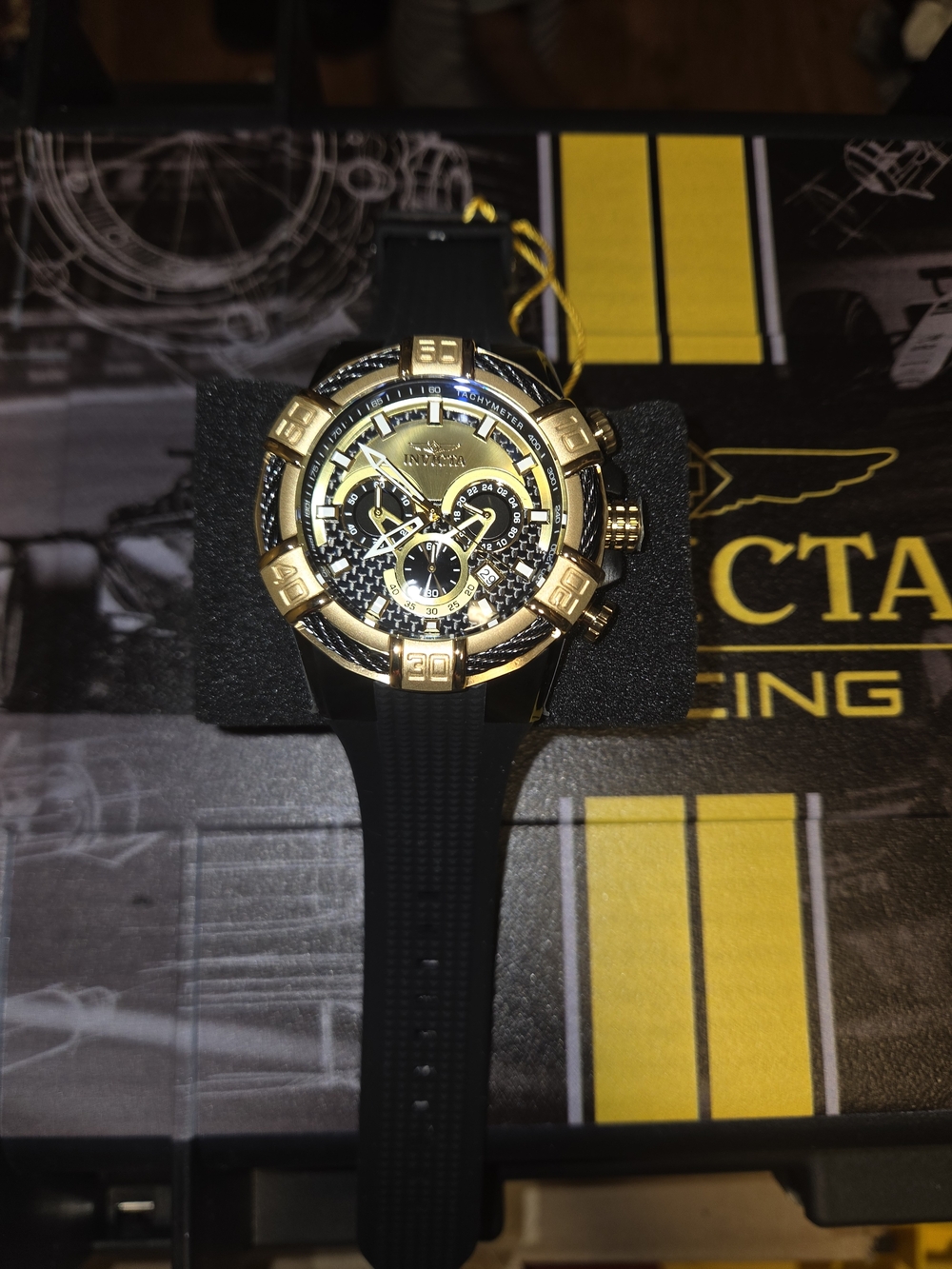 Invicta Bolt Men’s Gold-Tone Chronograph Watch with Black Strap